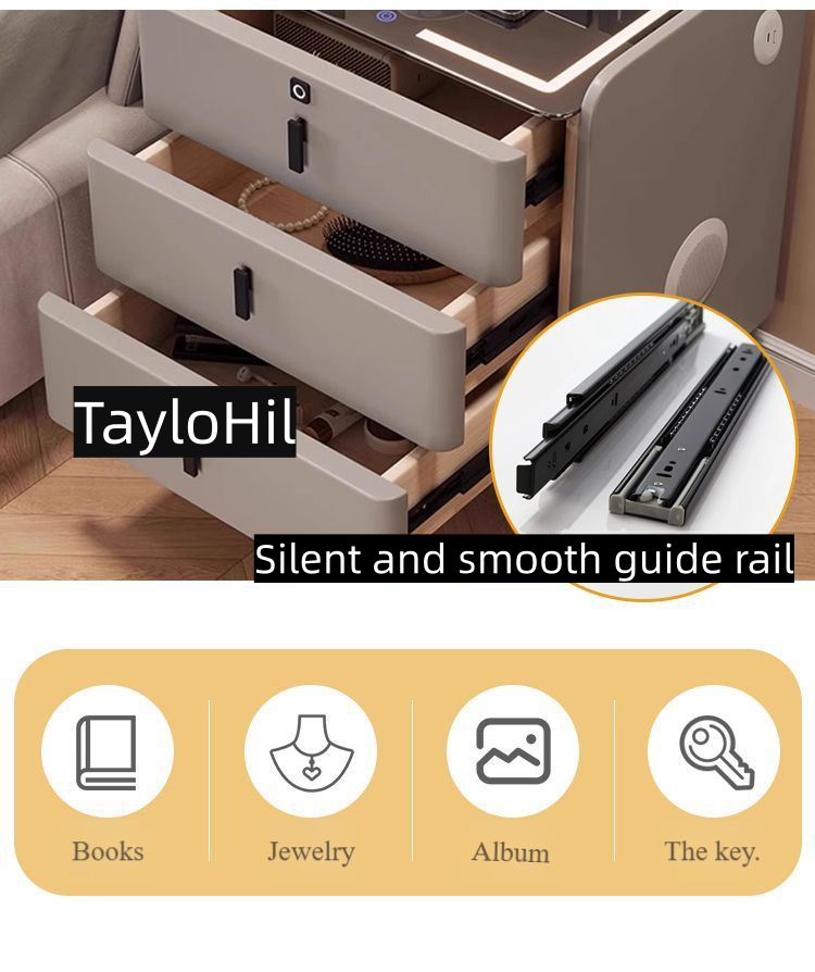 Wireless Charging Solid Wood Night Stand with speaker