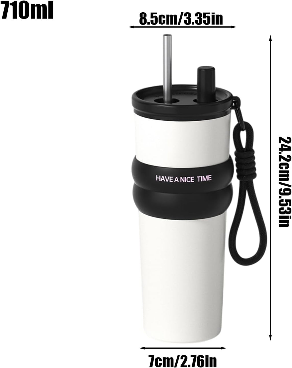 Insulated Coffee Cup with Straw,710ml