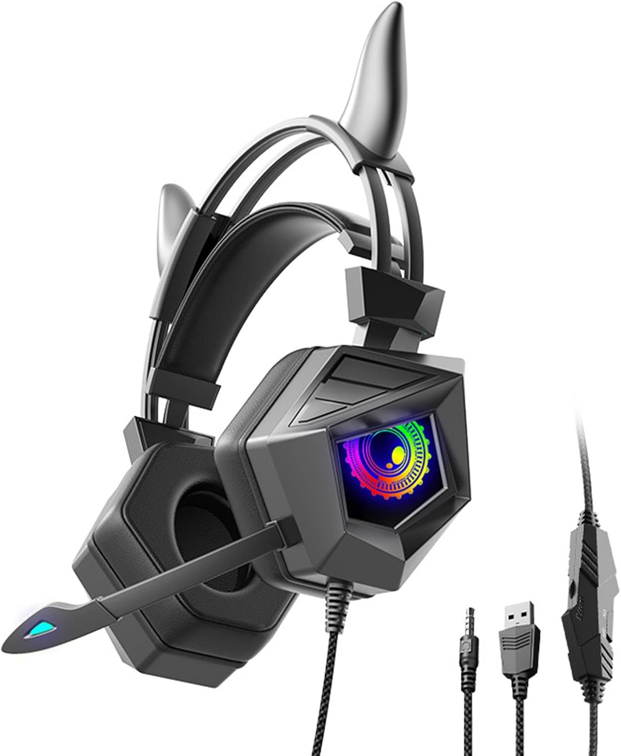 Microphone earphones with bright RGB flash, 3.5mm/USB