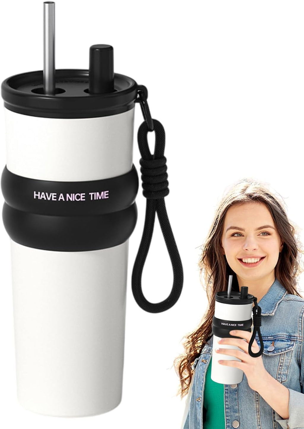 Insulated Coffee Cup with Straw,710ml