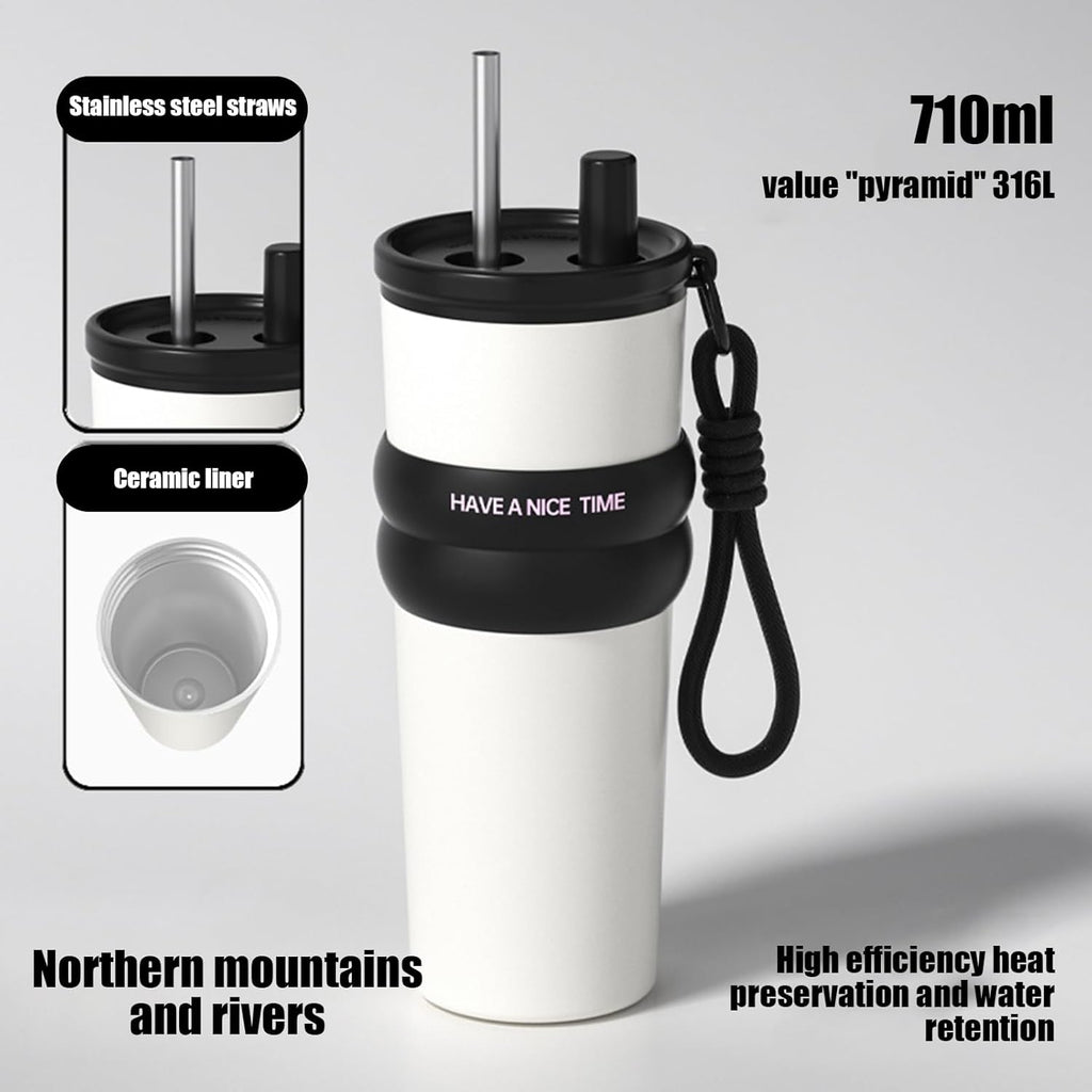 Insulated Coffee Cup with Straw,710ml