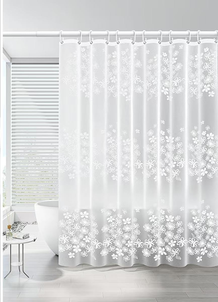 Shower Curtain with Grommets (White Flower, 72" W x 72" L)