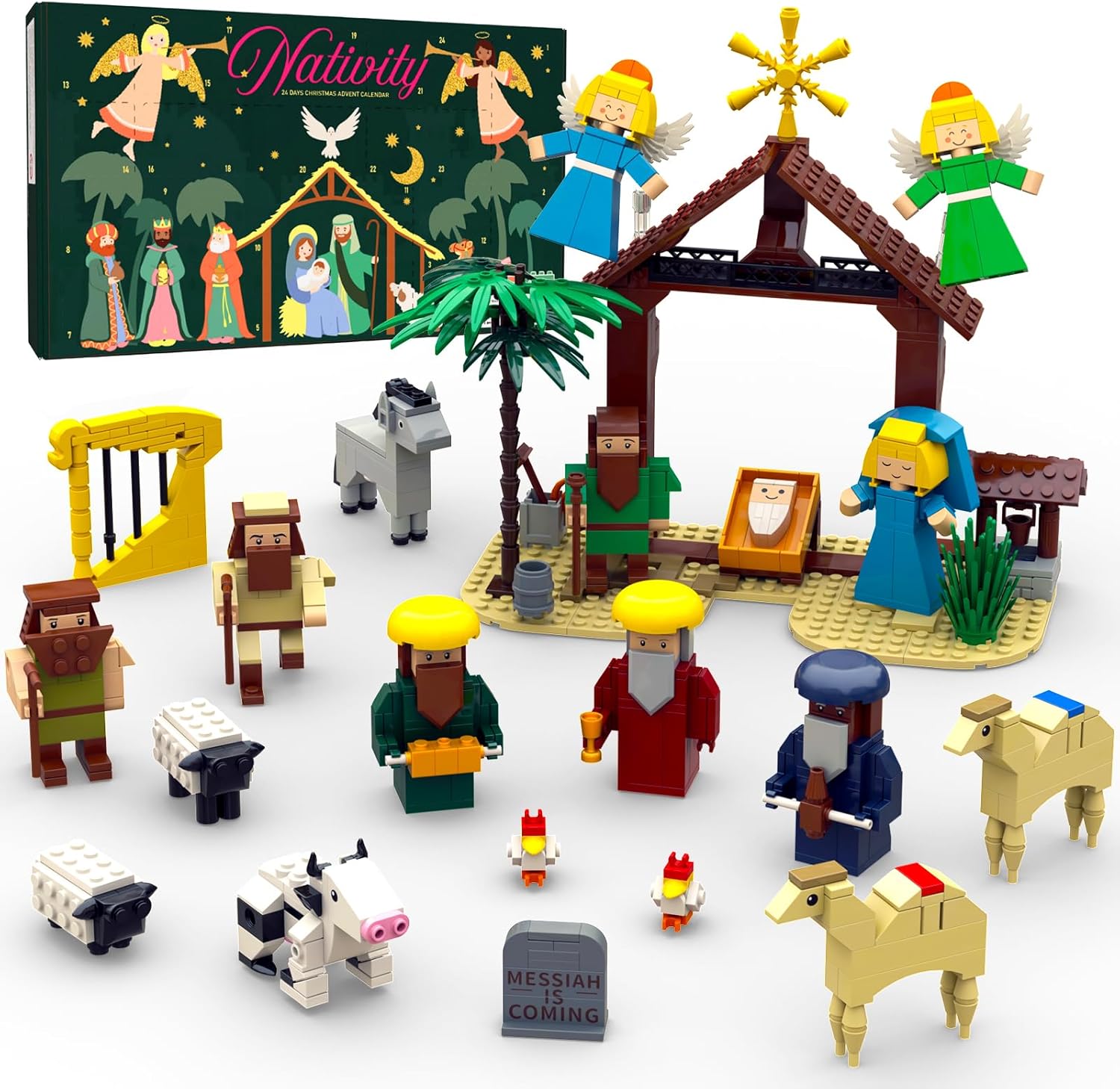 Nativity Advent Calendar 24 Days Christmas Countdown Nativity Scene Building Block Toys