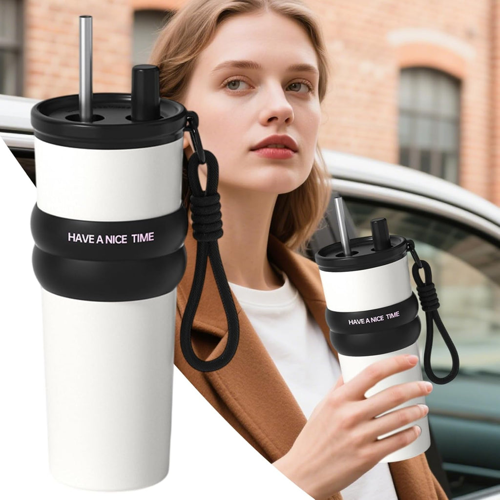 Insulated Coffee Cup with Straw,710ml