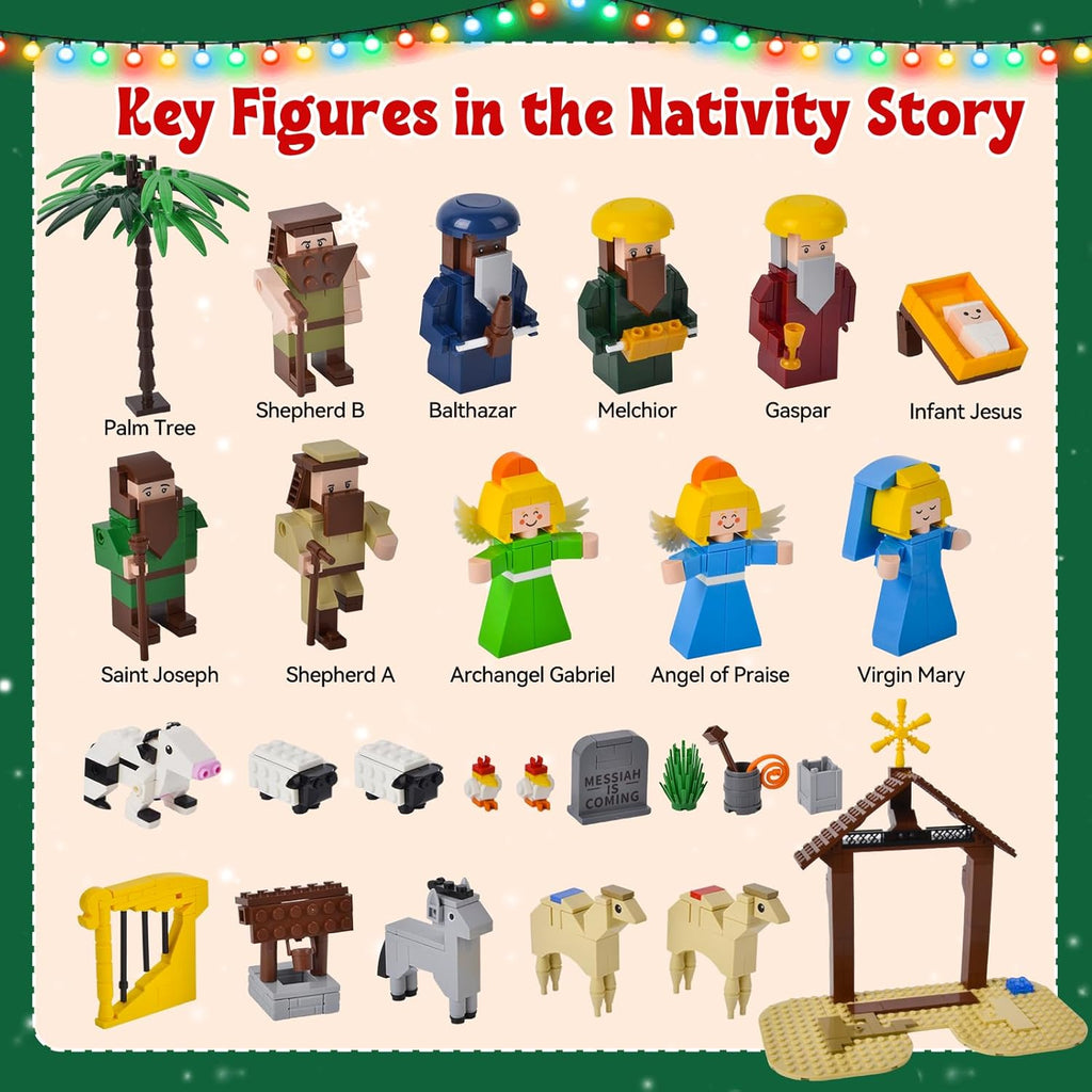 Nativity Advent Calendar 24 Days Christmas Countdown Nativity Scene Building Block Toys