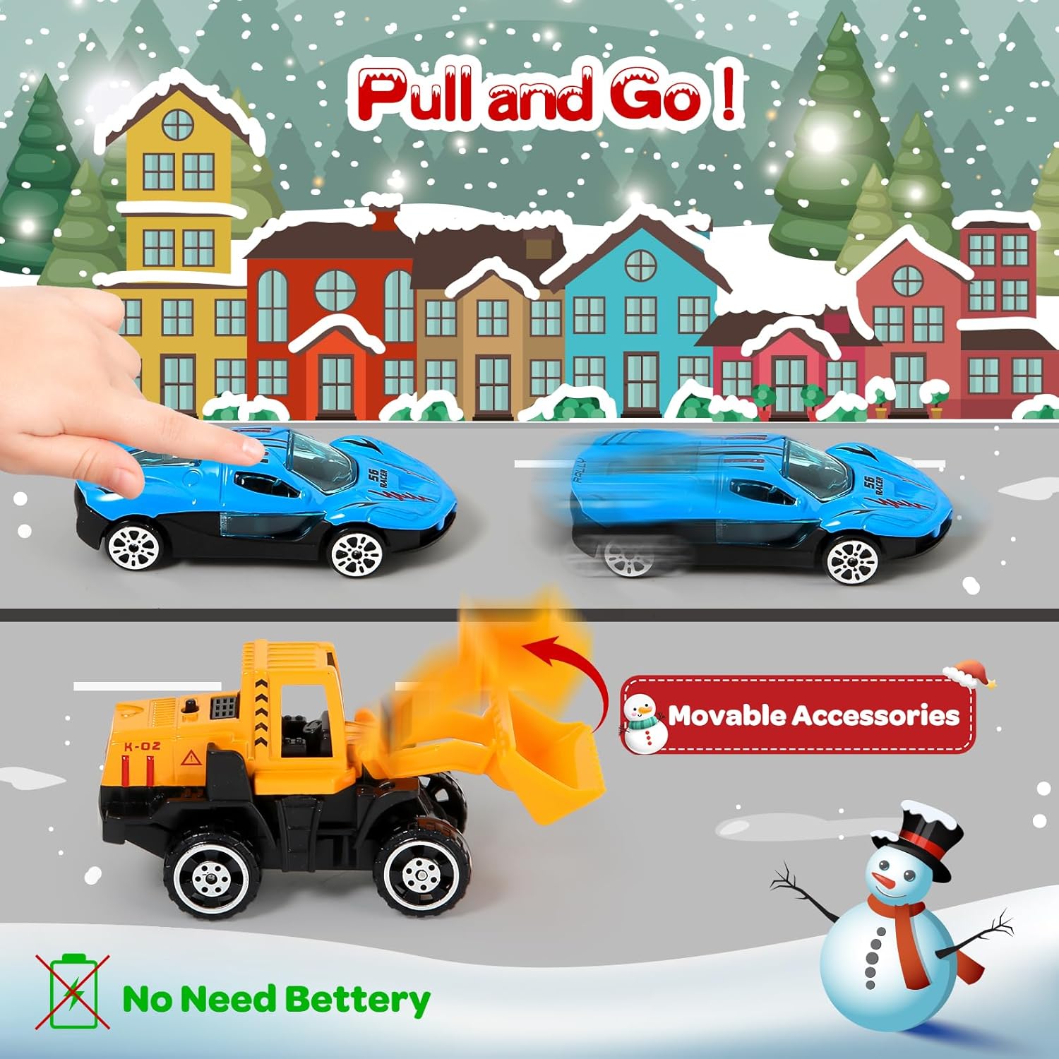 Z Advent Calendar  for Kids, 24 Days Christmas Countdown Calendar with Die-cast Cars