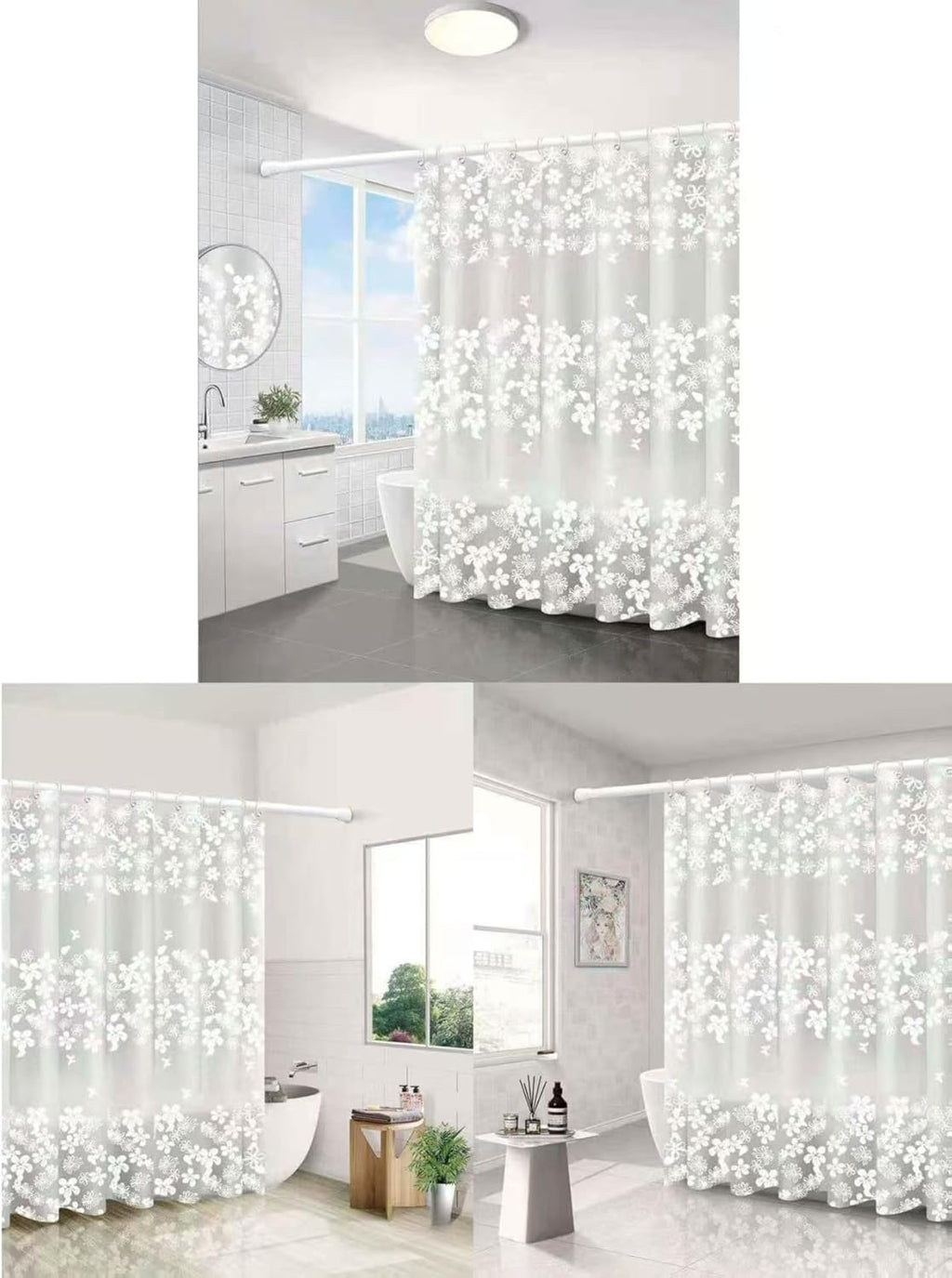 Shower Curtain with Grommets (White Flower, 72" W x 72" L)
