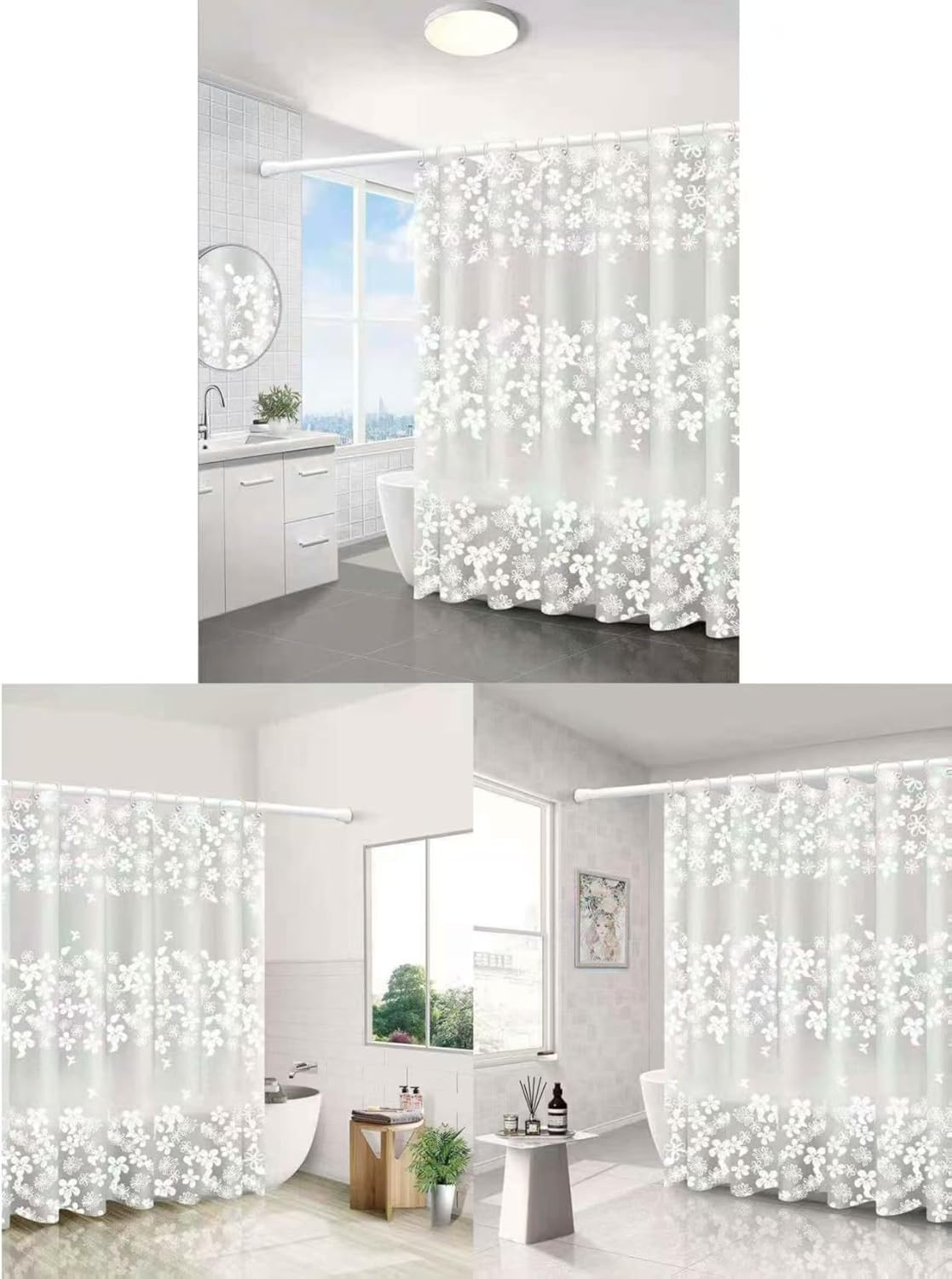 Shower Curtain with Grommets (White Flower, 72" W x 72" L)