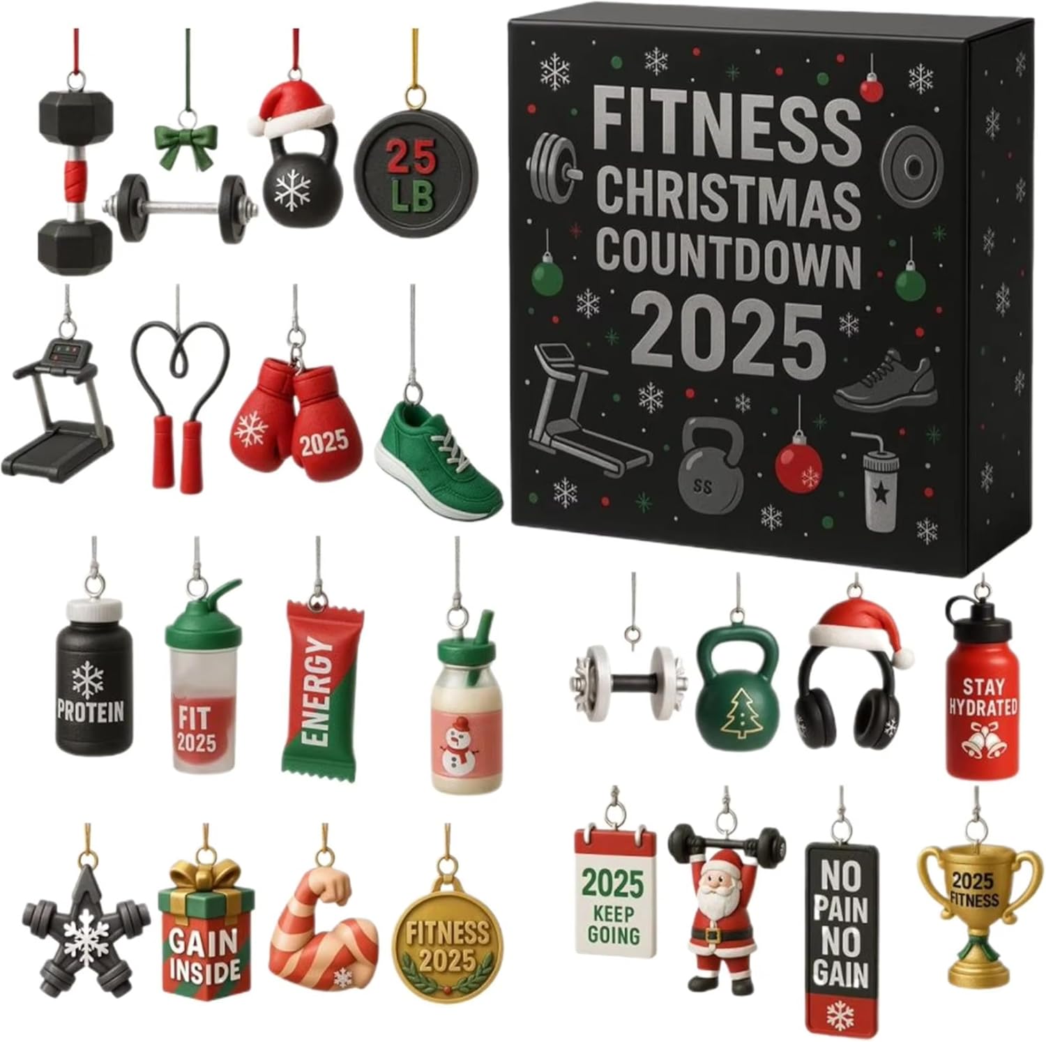 Advent Calendar   24 Days Gym Countdown Calendar with 2D Acrylic Ornaments
