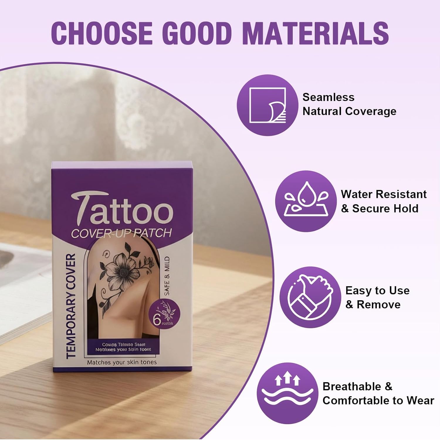 Tattoo Cover Up Patch Waterproof (6-Pack) - Natural Skin