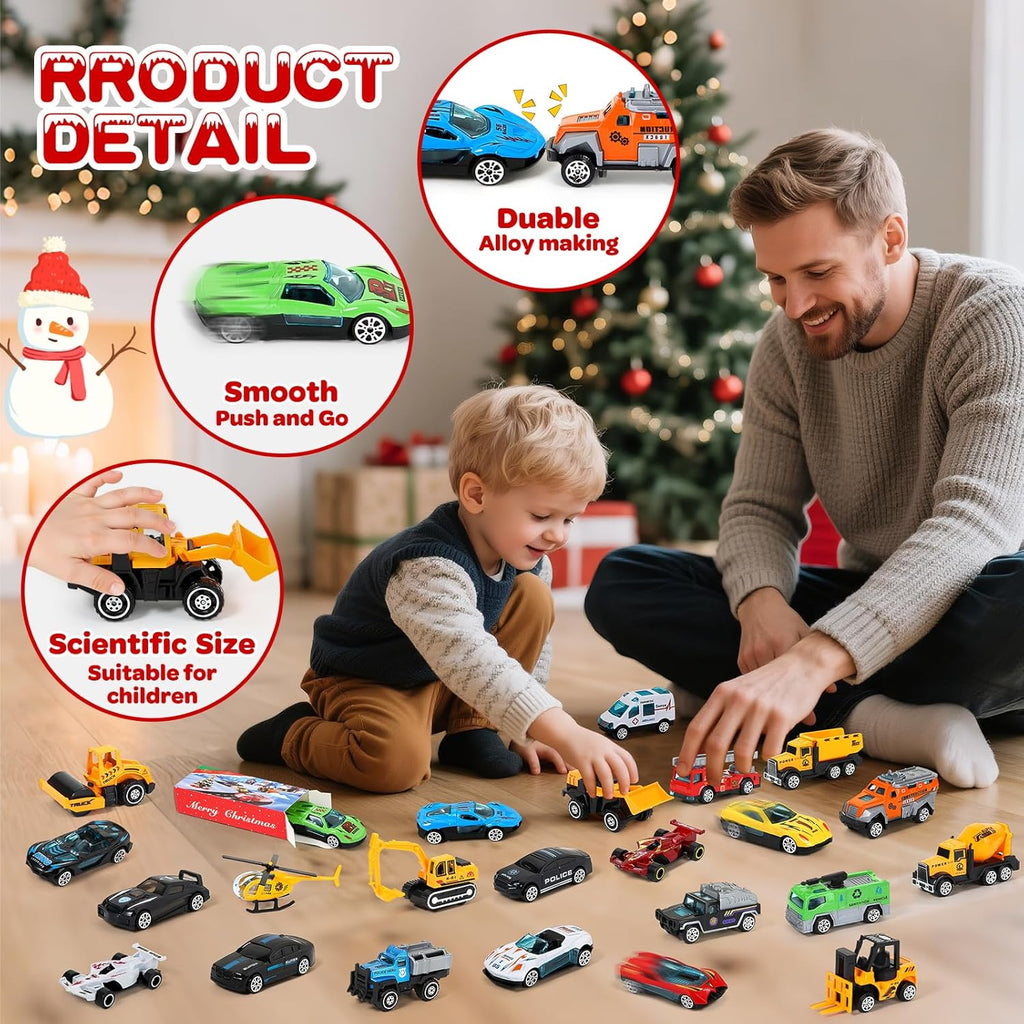 Z Advent Calendar  for Kids, 24 Days Christmas Countdown Calendar with Die-cast Cars