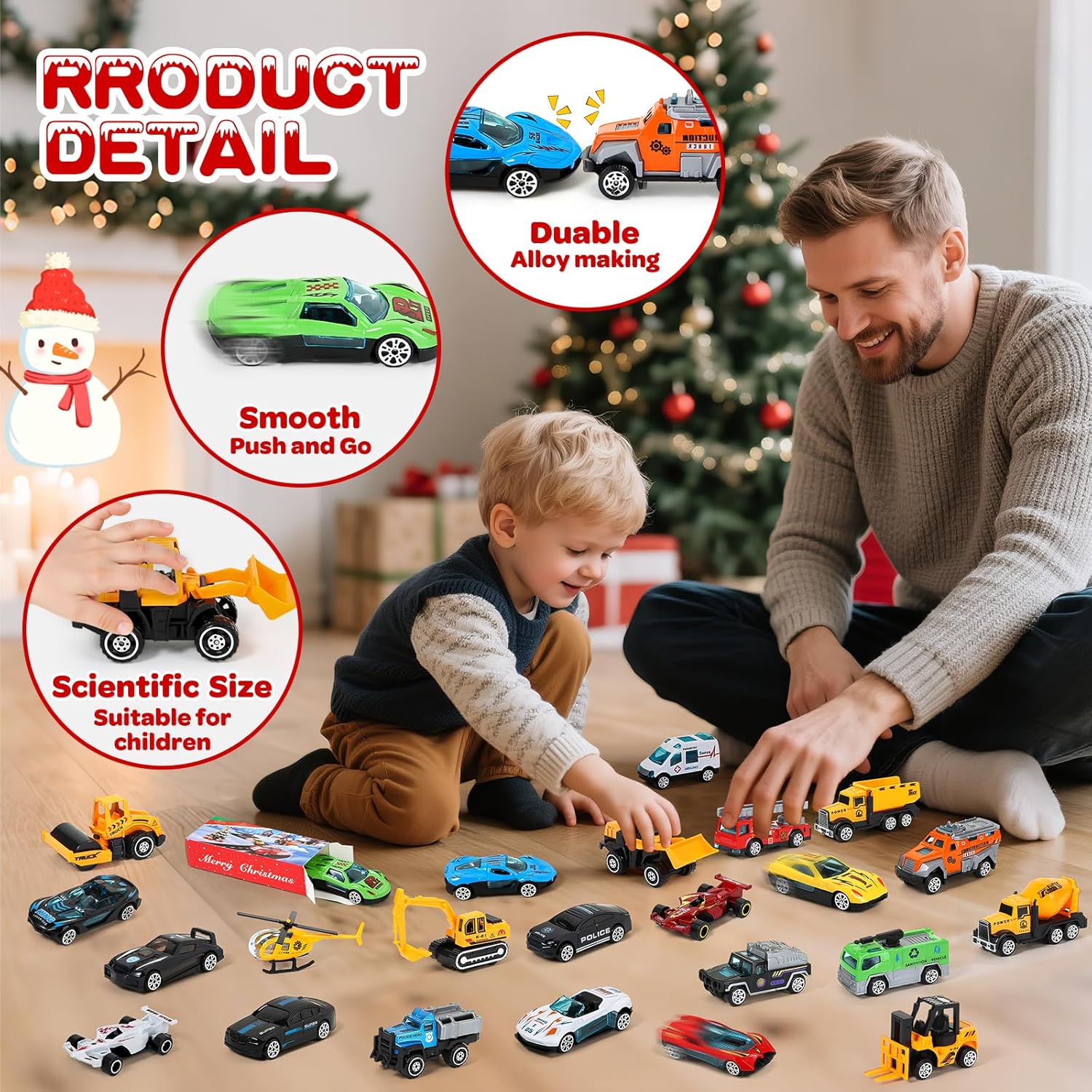 Z Advent Calendar  for Kids, 24 Days Christmas Countdown Calendar with Die-cast Cars