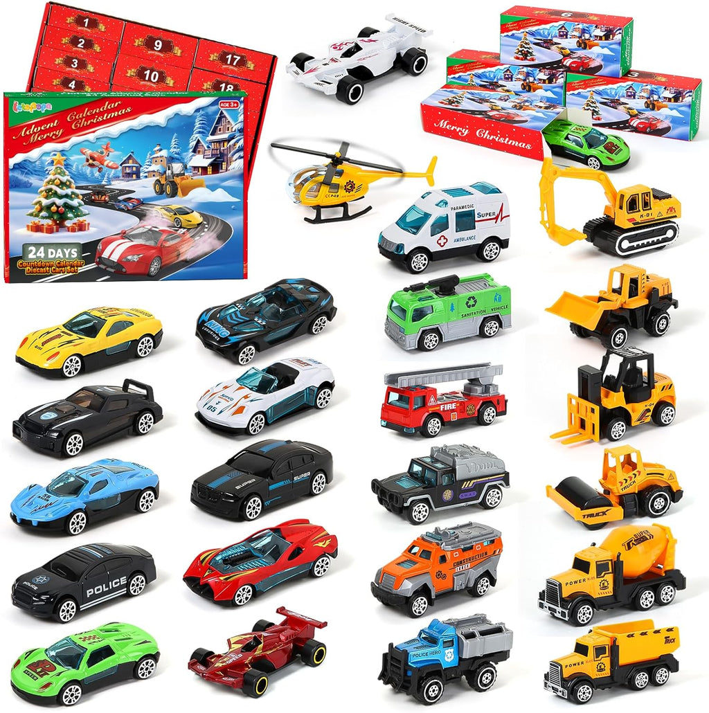 Z Advent Calendar  for Kids, 24 Days Christmas Countdown Calendar with Die-cast Cars