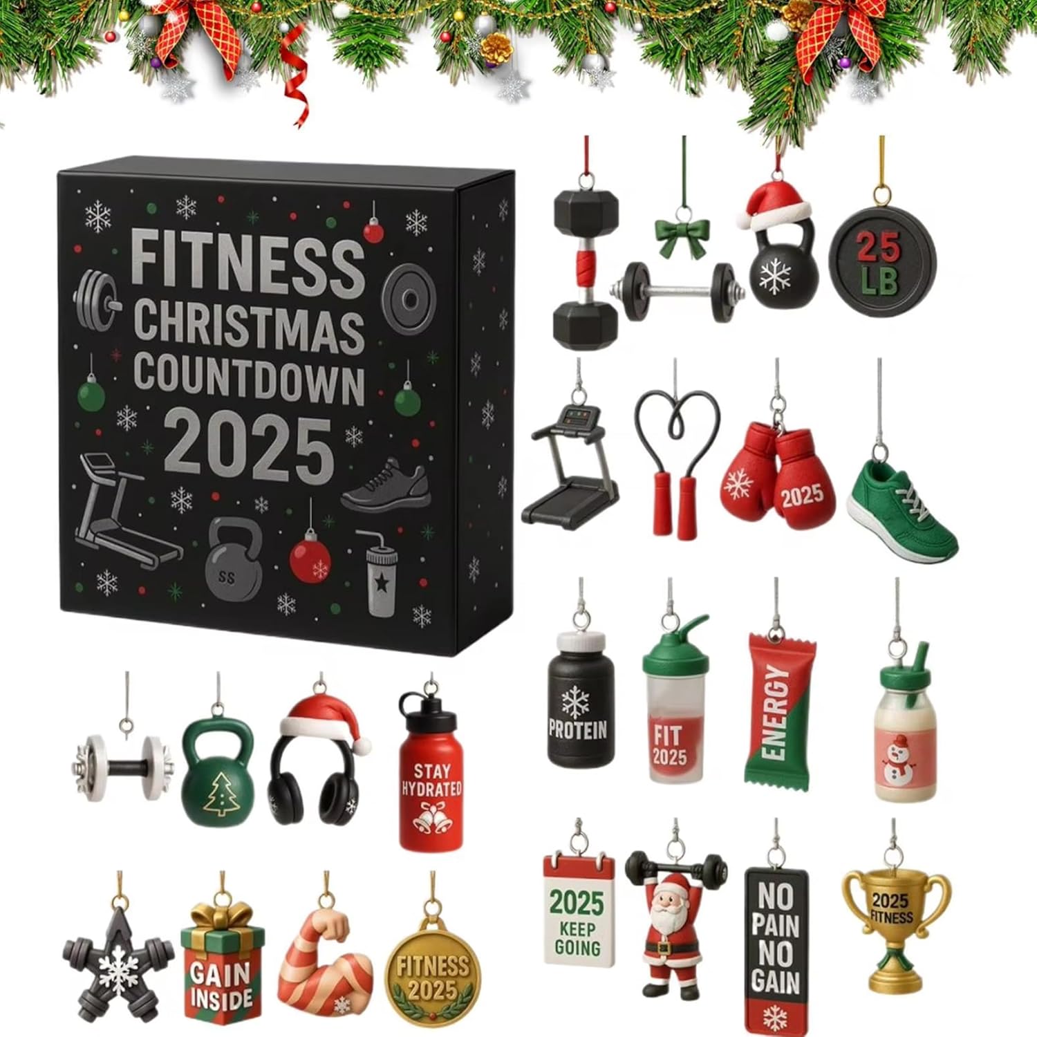Advent Calendar   24 Days Gym Countdown Calendar with 2D Acrylic Ornaments