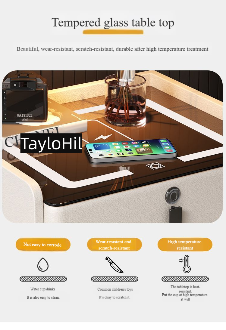 Wireless Charging Solid Wood Night Stand with speaker