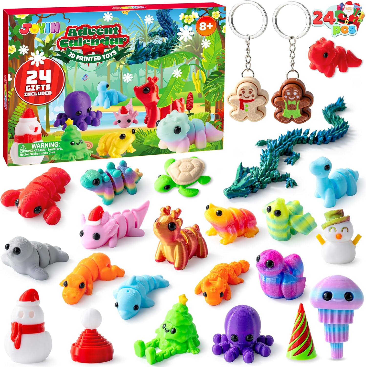 Christmas Advent Calendar 3D Printed Toys, 24 Pcs