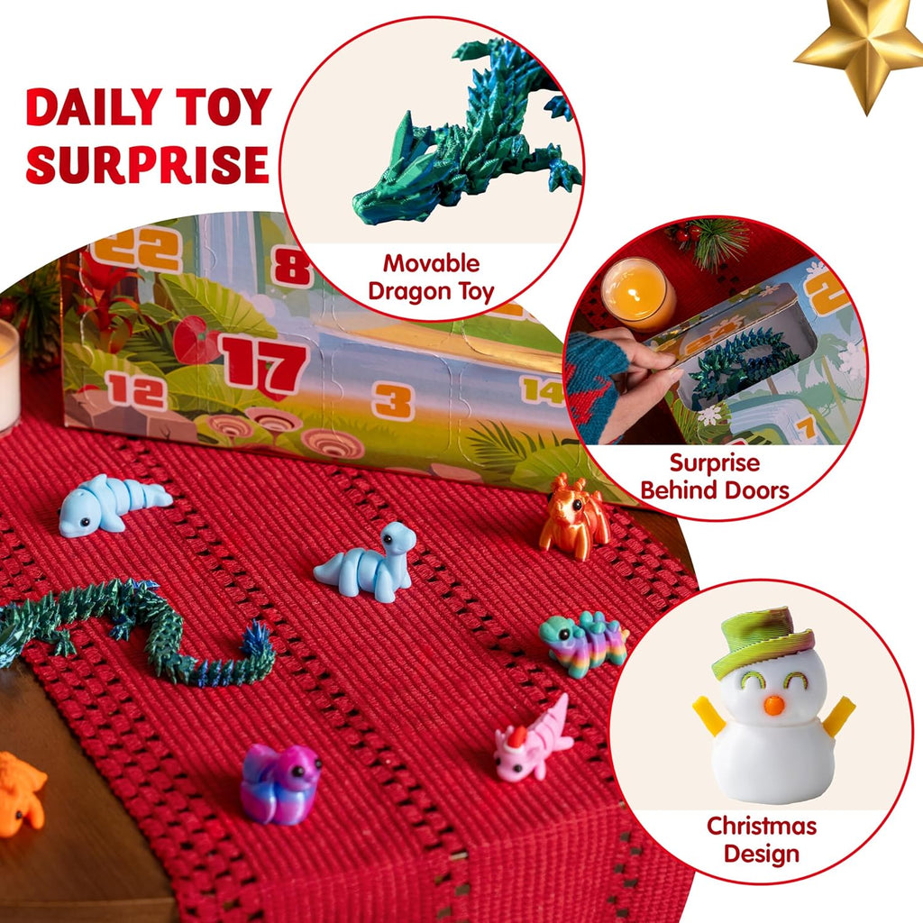 Christmas Advent Calendar 3D Printed Toys, 24 Pcs