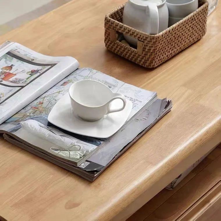 Solid Wood Coffee Table with Drawer for Household Use