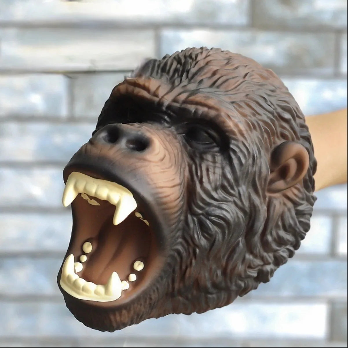 Soft rubber tyrannosaurus rex simulates animal bite