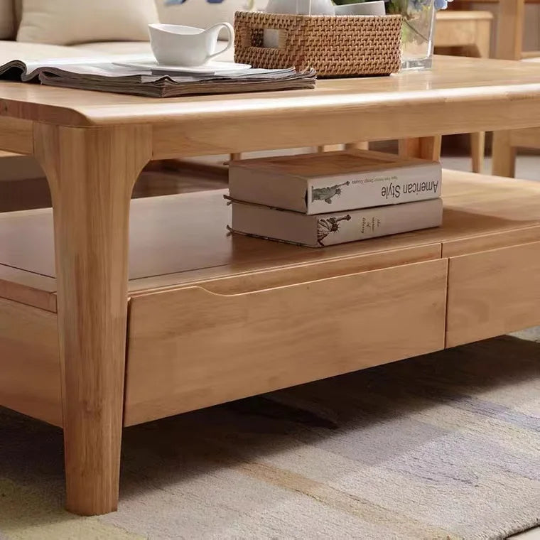Solid Wood Coffee Table with Drawer for Household Use