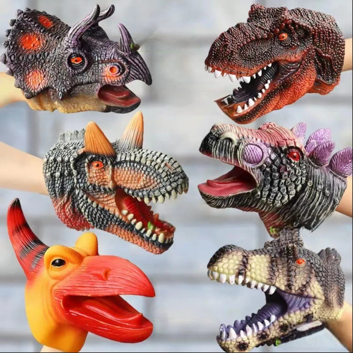 Soft rubber tyrannosaurus rex simulates animal bite