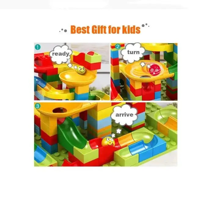 Building block set funnel slide maze ball assembly track