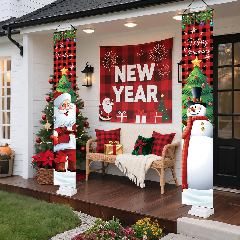 Christmas decoration 12 * 72 inch polyester fabric PVC suspension rod 2-piece set