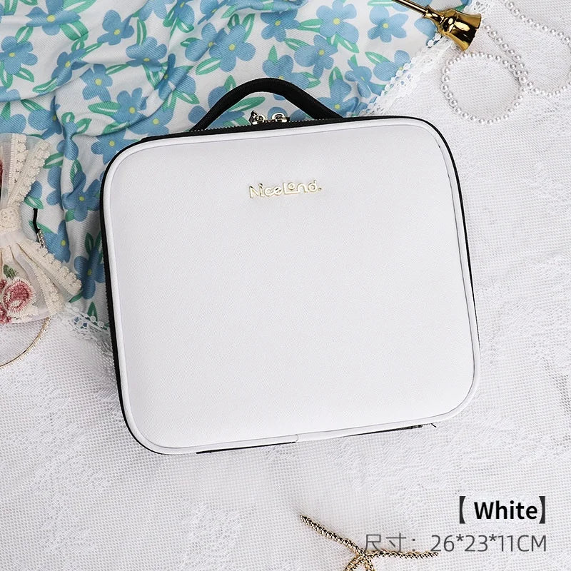 Makeup  Bag Vanity Cosmetic Box Mirror  With Three Colors Led Light