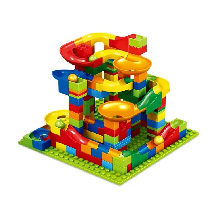 Building block set funnel slide maze ball assembly track