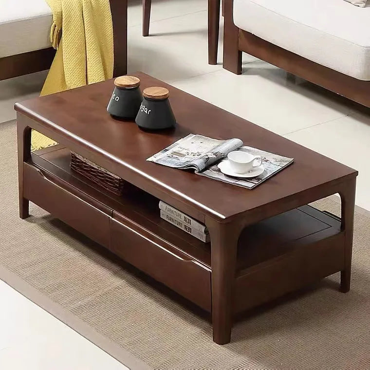 Solid Wood Coffee Table with Drawer for Household Use