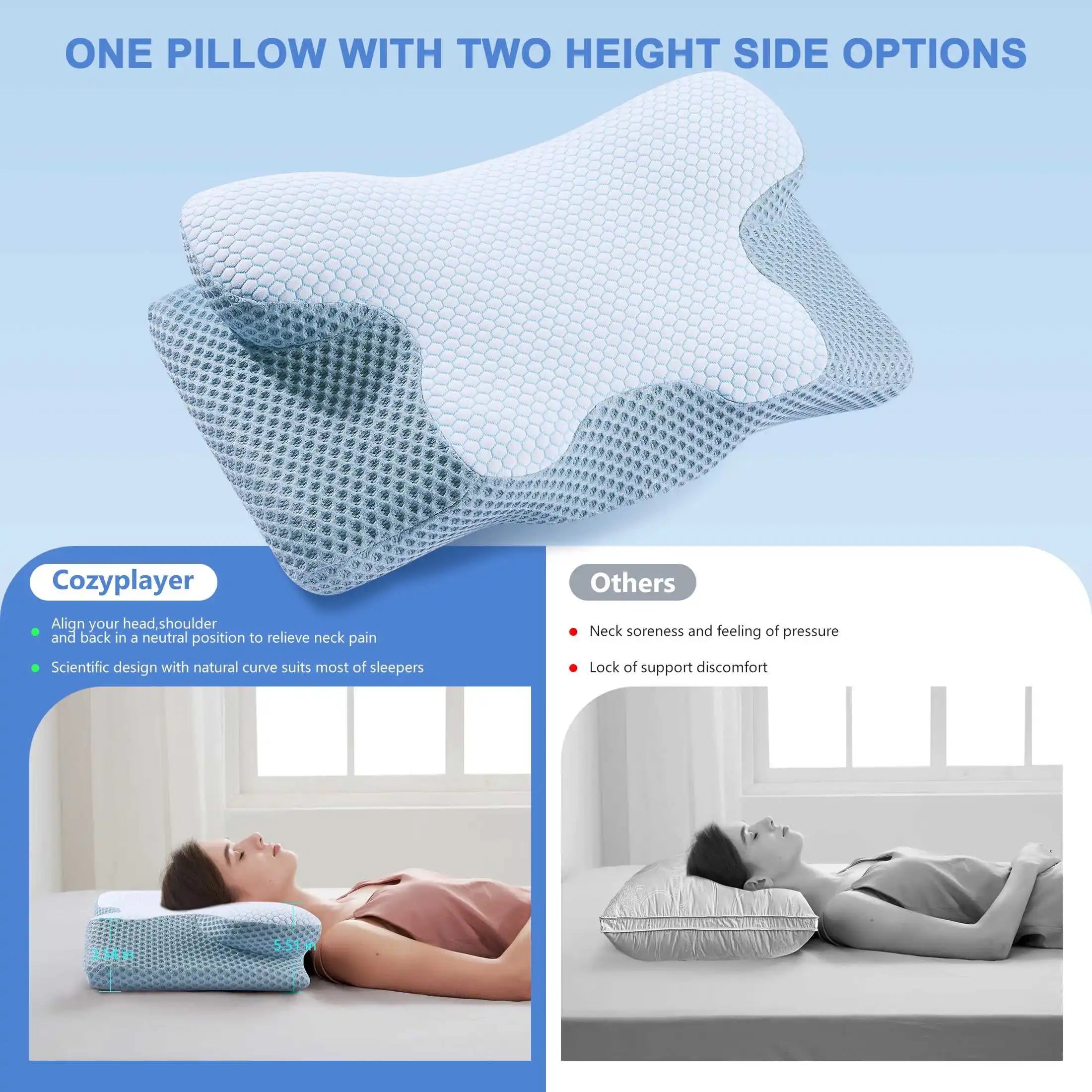 Sleep Orthopedic Pillow Memory Foam Bed Pillow 24*13.5*5 in