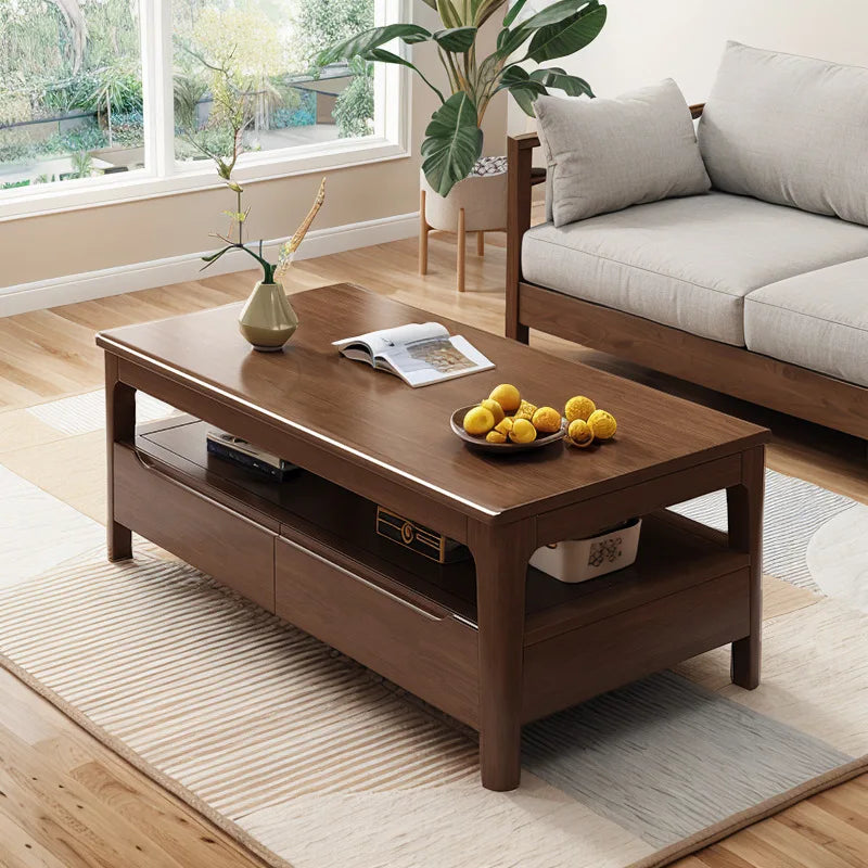 Solid Wood Coffee Table with Drawer for Household Use