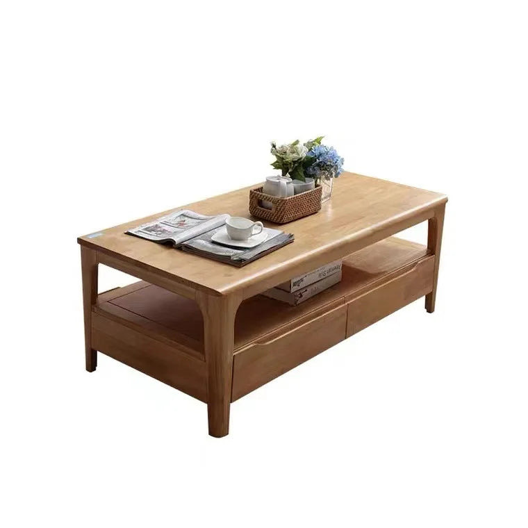 Solid Wood Coffee Table with Drawer for Household Use