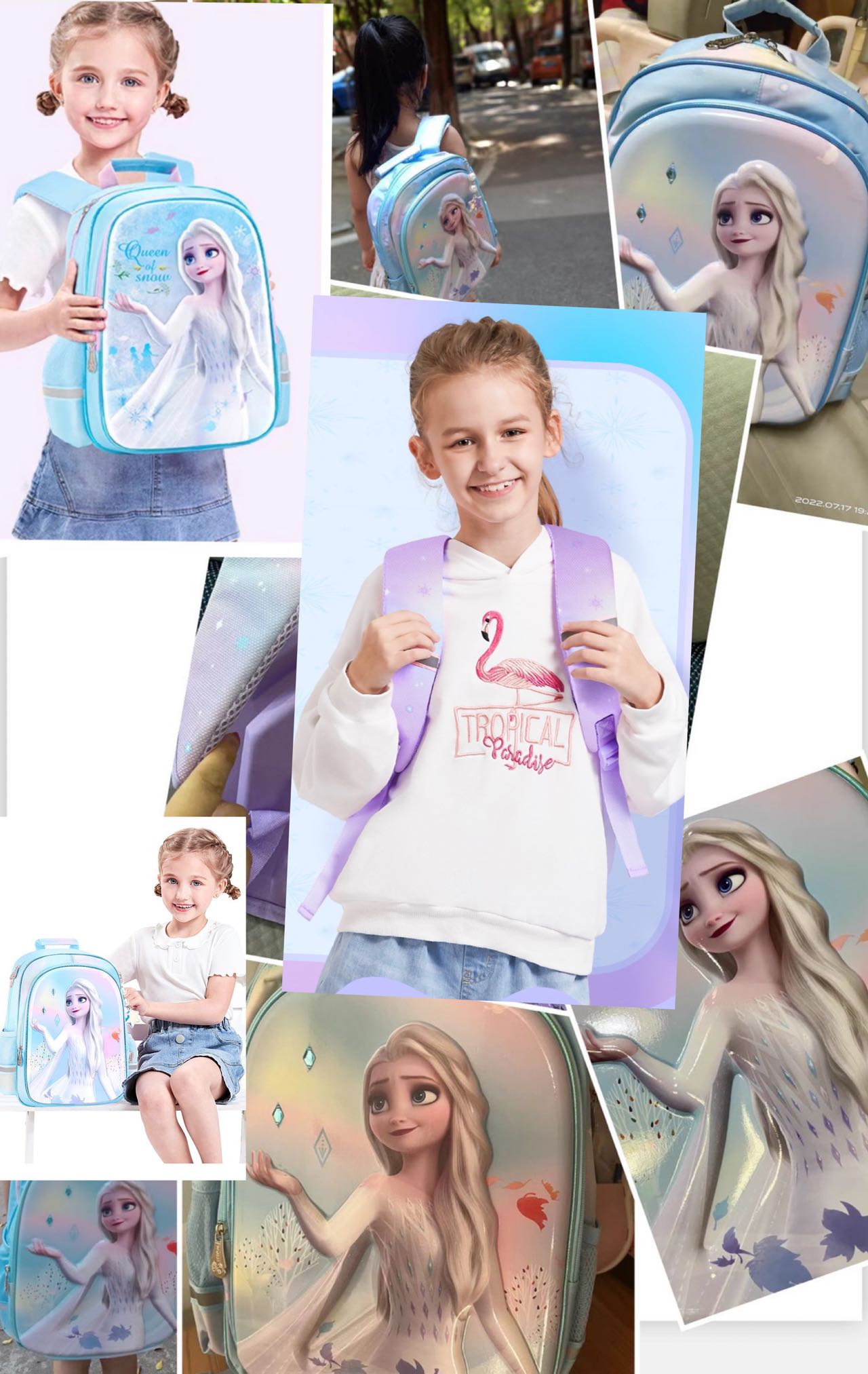 New 3D backpack for elementary school students and girls, Frozen children's backpack