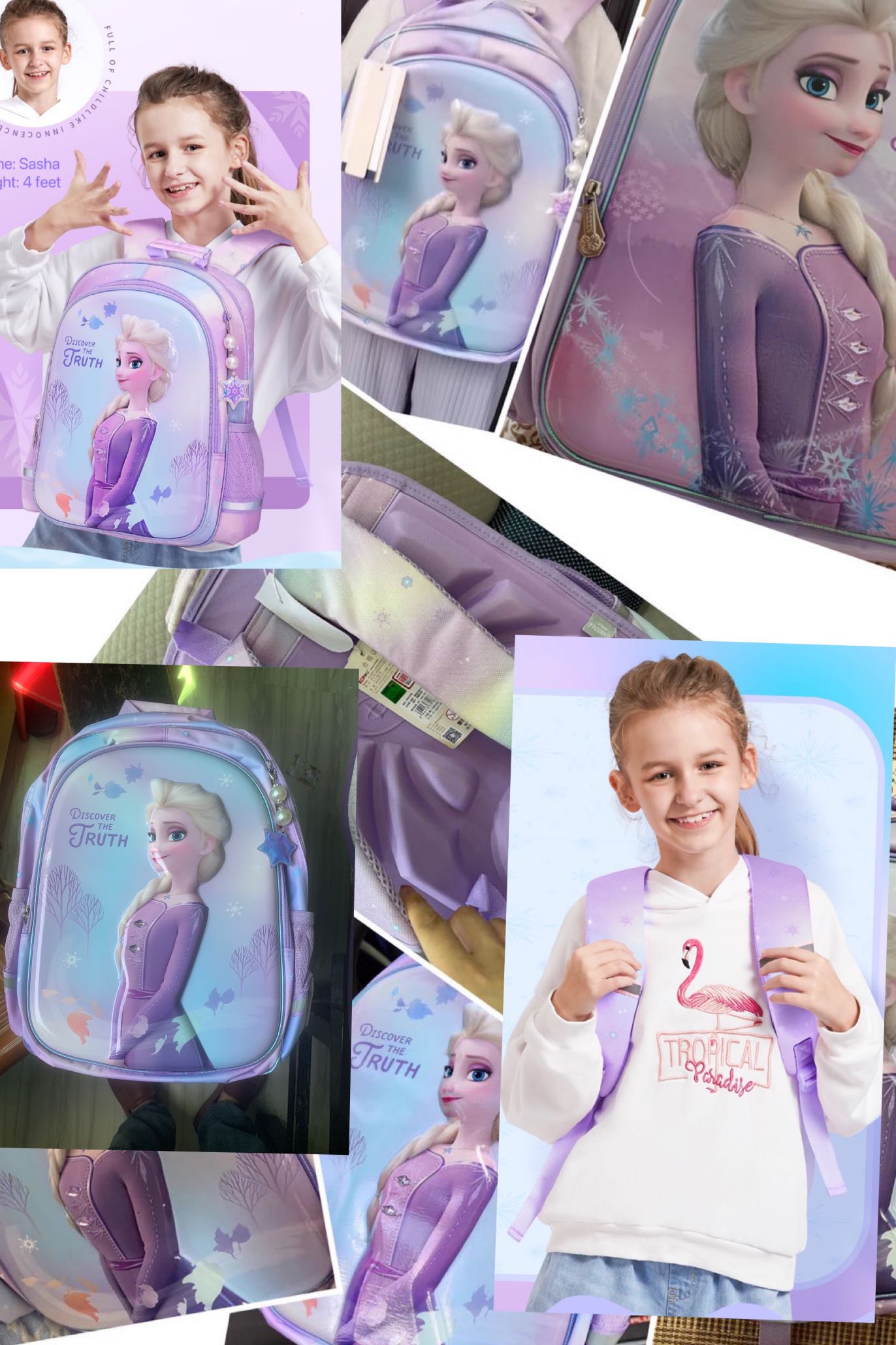 New 3D backpack for elementary school students and girls, Frozen children's backpack