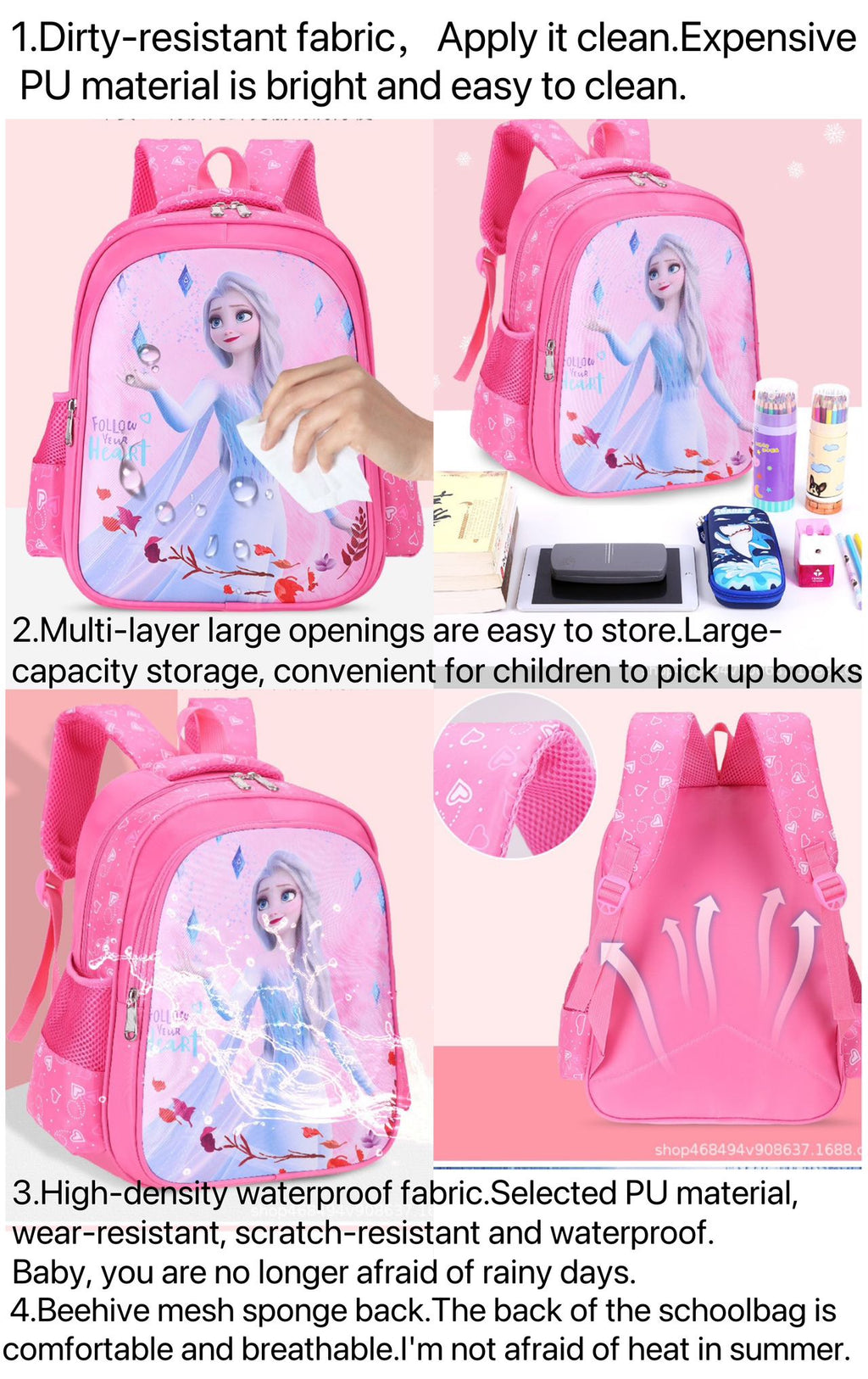 New 3D backpack for elementary school students and girls, Frozen children's backpack