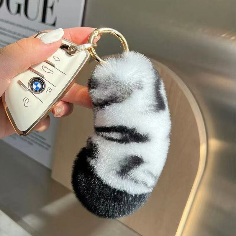 Tiger Tail Real Rabbit Hair Car Keychain Tiger Claw