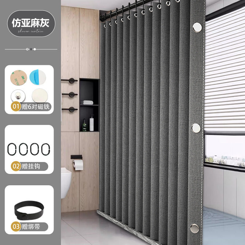 1 Folding magnetic shower curtain waterproof (magnet + leather strap + C-shaped hook)