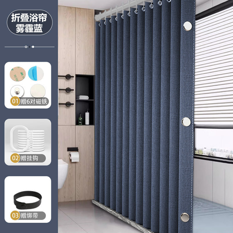1 Folding magnetic shower curtain waterproof (magnet + leather strap + C-shaped hook)