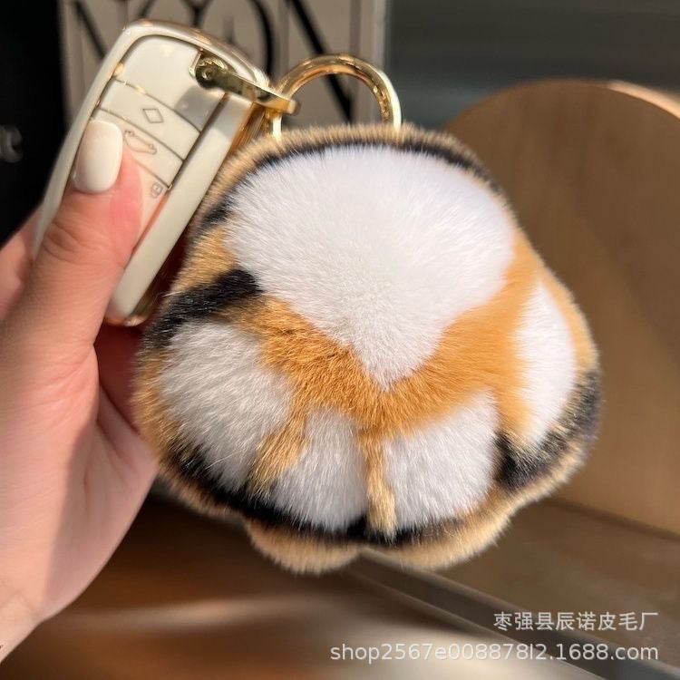 Tiger Tail Real Rabbit Hair Car Keychain Tiger Claw