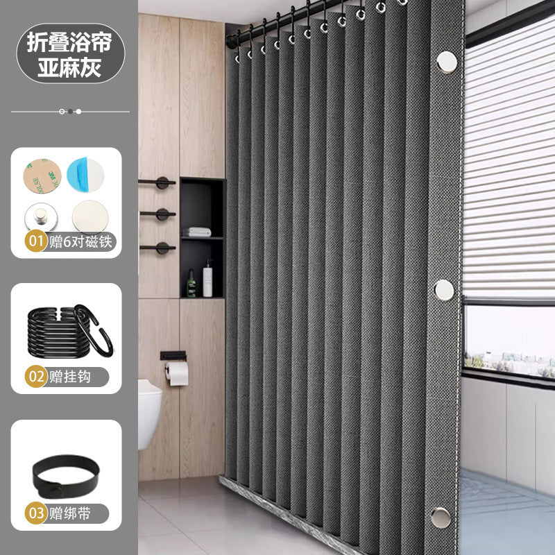 1 Folding magnetic shower curtain waterproof (magnet + leather strap + C-shaped hook)