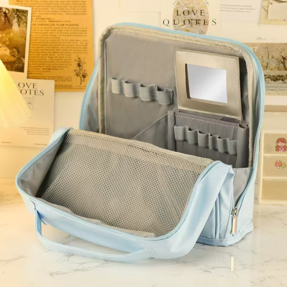 Vertical cosmetic bag partition layered toilet bag 9 * 3 * 8 inch