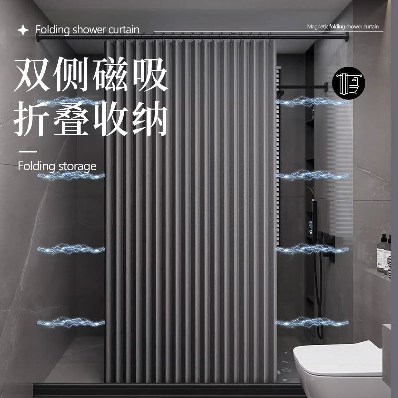 1 Folding magnetic shower curtain waterproof (magnet + leather strap + C-shaped hook)