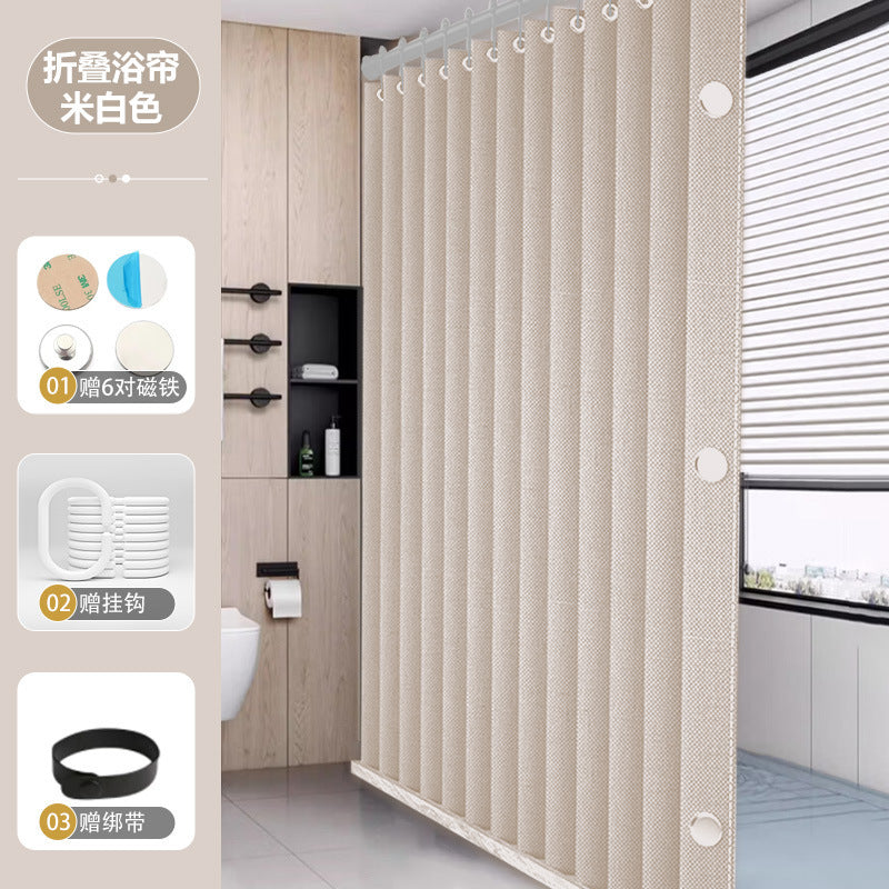 1 Folding magnetic shower curtain waterproof (magnet + leather strap + C-shaped hook)