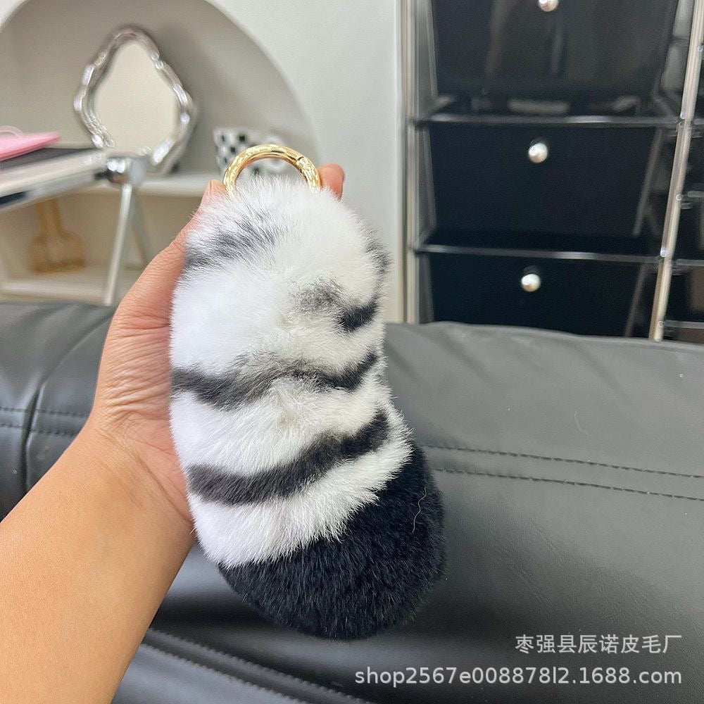 Tiger Tail Real Rabbit Hair Car Keychain Tiger Claw