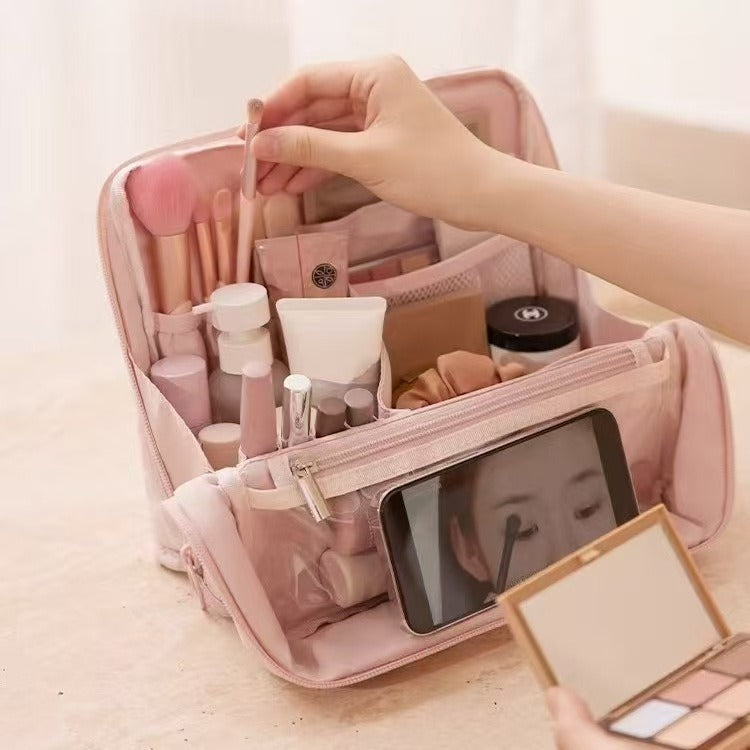 Vertical cosmetic bag partition layered toilet bag 9 * 3 * 8 inch