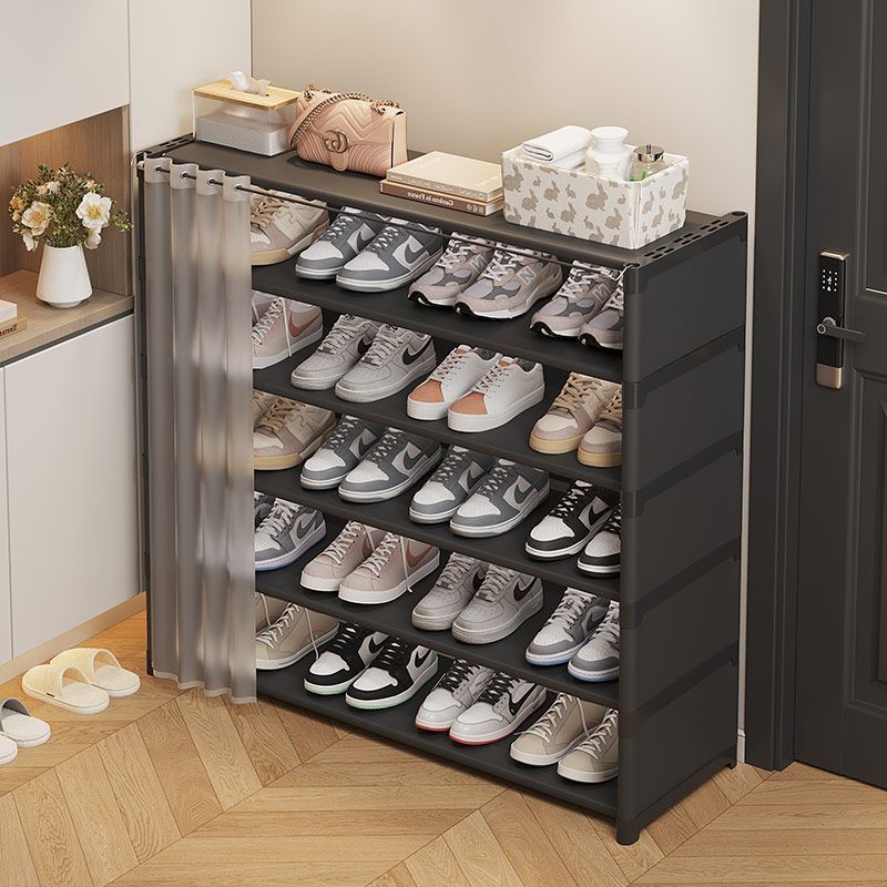 Floor-to-ceiling rack, shoe rack with curtain