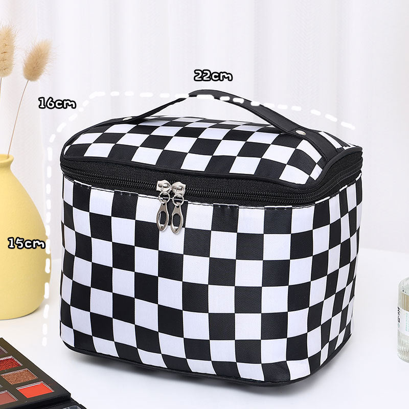 Black and white checkered travel makeup bag