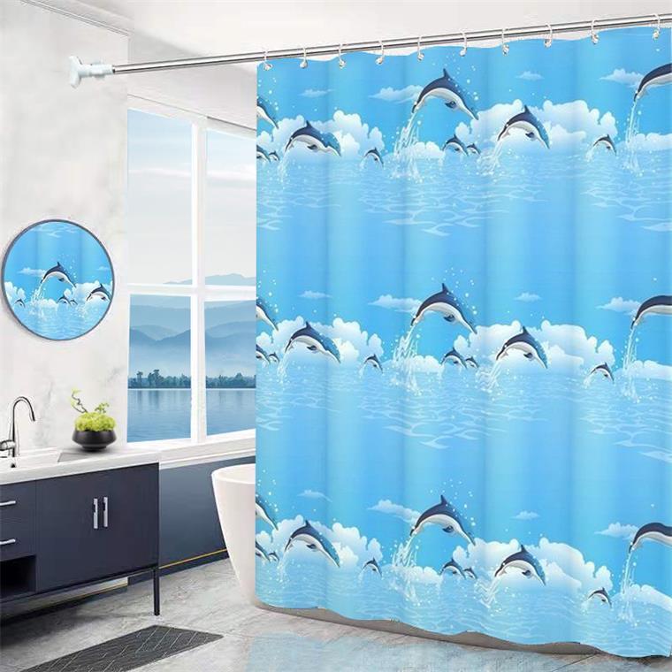 Bathroom peva shower curtain waterproof (send hanging ring) free punching