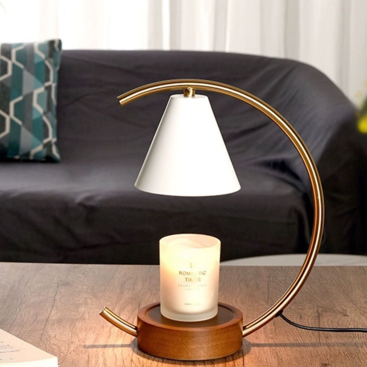 crescent walnut base (send 2 light bulbs) candle warmer lamp